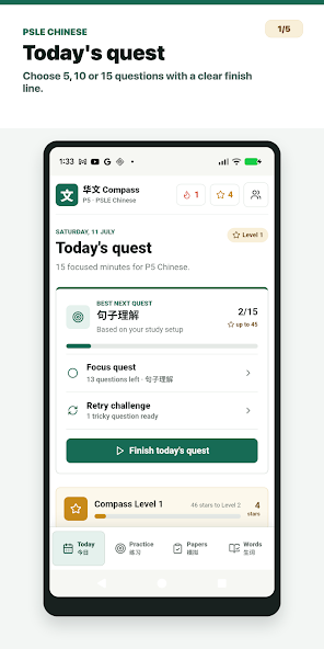 PSLE Chinese daily practice screen